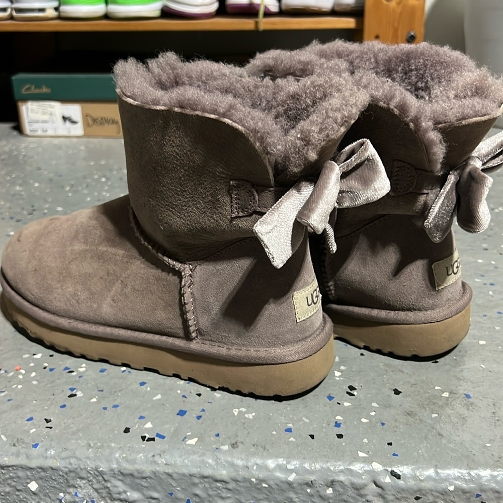 UGG Mini Bailey Bow Boots Purple Gray Suede